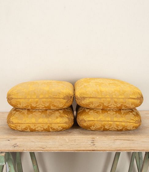 Set of Four 19th Century French Yellow Silk Cushions