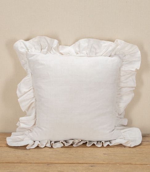 19th Century French Frilled Linen Cushion