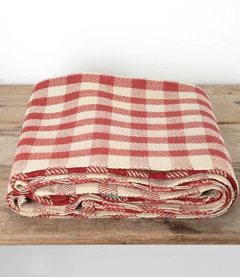 Large 19th Century Welsh Red and White Checked Blanket