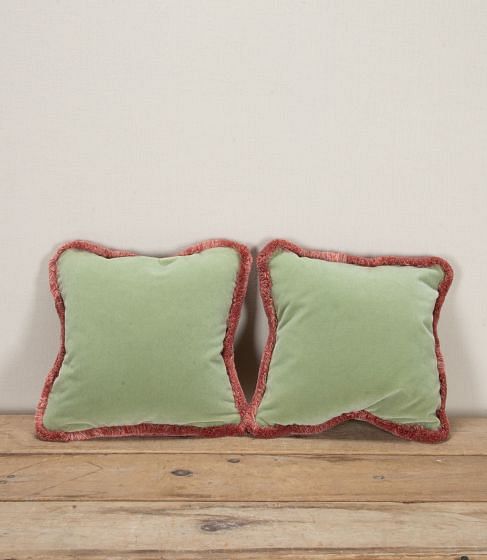 Pair of Contemporary Soft Green Mohair Velvet Throw Cushions