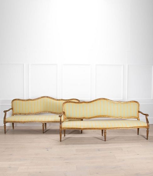 SALE: Pair of Large Late 18th Century Italian Giltwood Settees