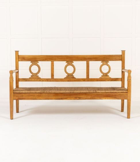 19th Century Italian Cherrywood Rush Seat Bench