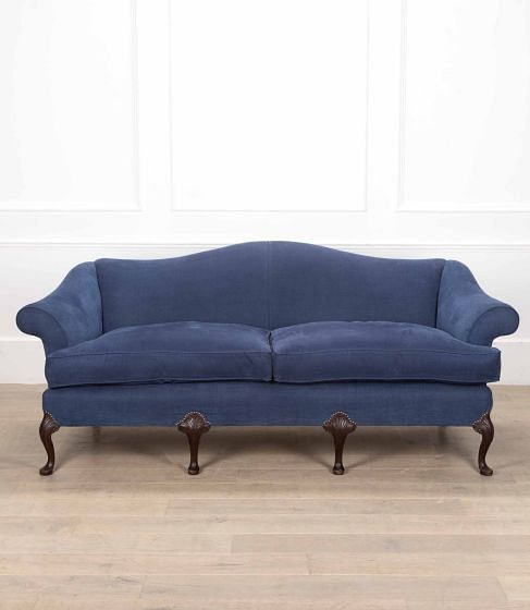 19th Century English Blue Linen Sofa