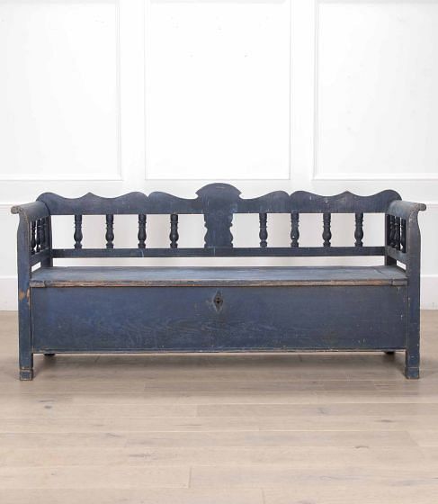 19th Century Northern European Painted Blue Bench