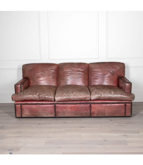 20th Century Red Leather Three Seater Sofa