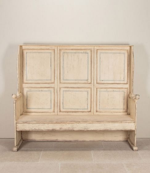 Early 19th Century Provincial Later Painted Pine and Elm Settle