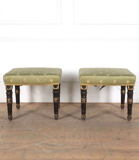 Pair of Early 20th Century Carved Decorated Stools