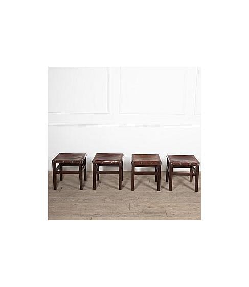 Set of Four 20th Century Spanish Leather Stools