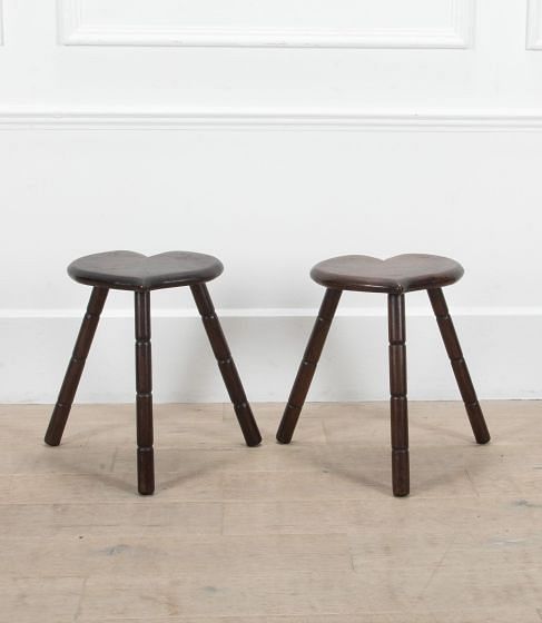 Pair of French Mid 20th Century Heart Tripod Stools