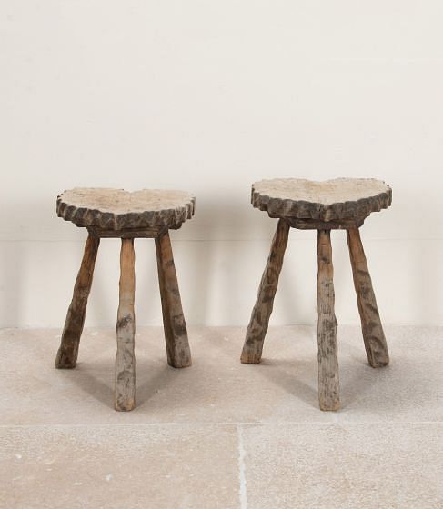 Pair of 20th Century Pine Rustic Low Stools