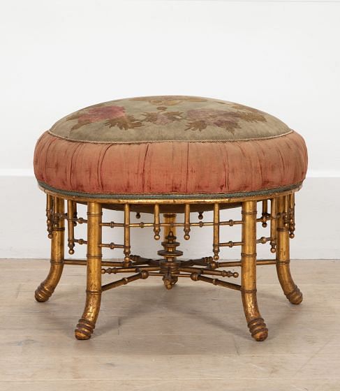 French 19th Century Gilded Faux Bamboo Stool
