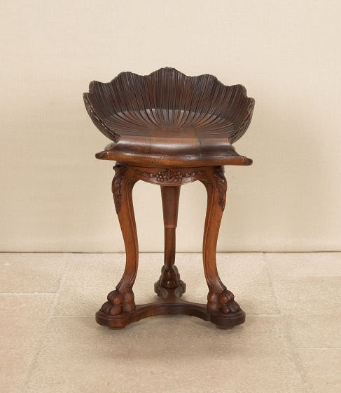 19th Century Venetian Carved Walnut Grotto Piano Stool