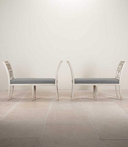 Pair of 19th Century Swedish Stamped Window Benches