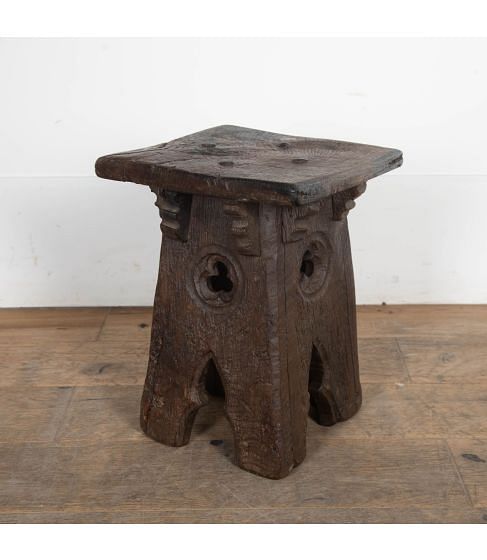 19th Century Oak Gothic Style Stool