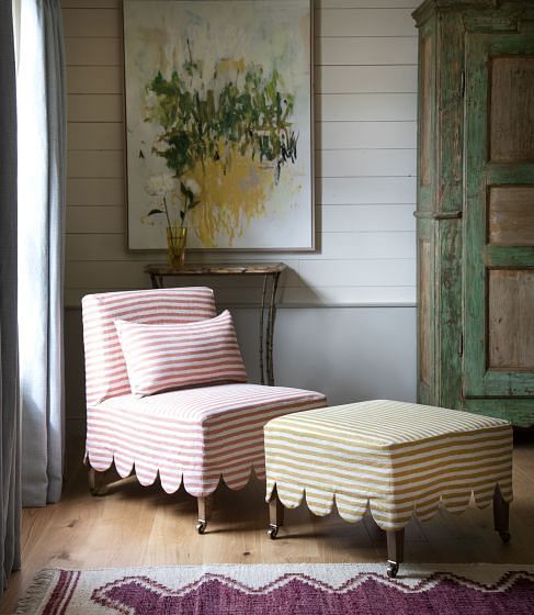 Hendal Footstool | Loose Cover Scalloped Skirt - Made to Order