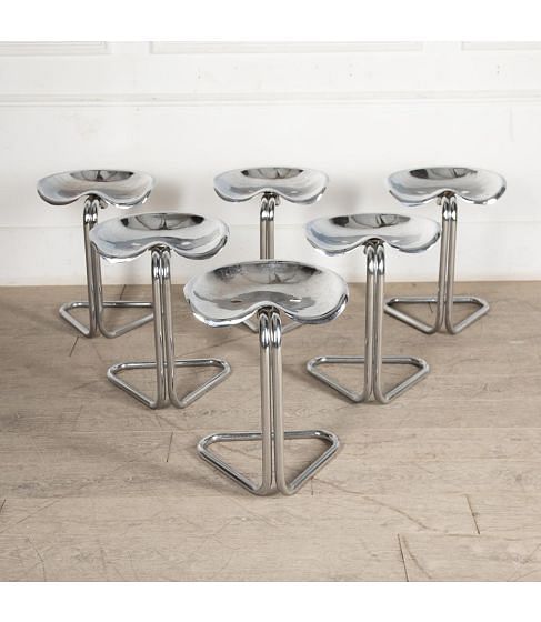 Set of Six Chrome Tractor Seat Stools by Rodney Kinsman
