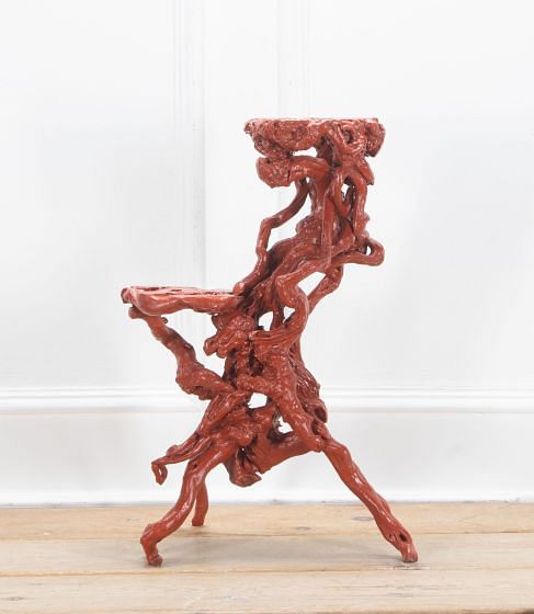 Chinese Coral Lacquered Sculptural Root Table