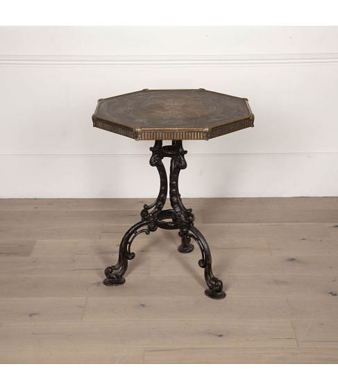 20th Century French Iron Gueridon With Embossed Brass Top