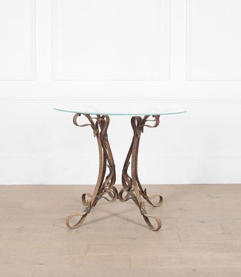 French Mid Century Faux Leather Strap Table