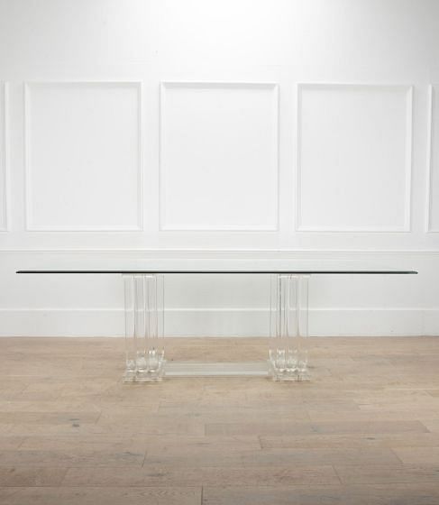 Large Mid-Century Glass and Plexiglass Dining Table