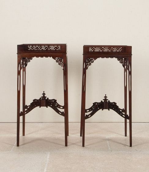 Pair of 20th Century Chinese Chippendale Mahogany Side Tables