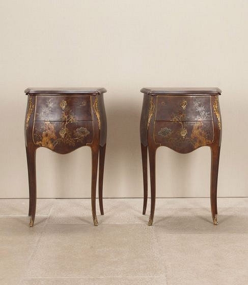 Pair of 20th Century French Louis XV Style Chinoiserie Bedside Tables