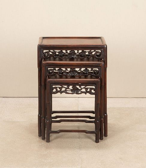 Nest of Three 20th Century Chinese Hardwood Carved Tables