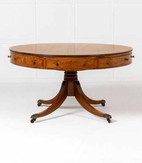 19th Century English Regency Teak Drum Table