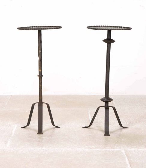 Pair of Mid-Century Spanish Black Patinated Wrought Iron Martini Tables