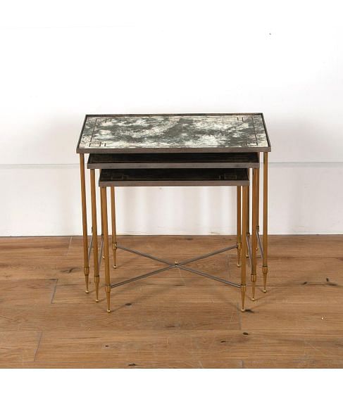 Nest of French Brass and Steel Tables