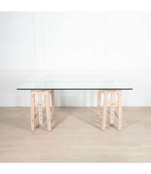 Mid-Century Italian Glass Top Trestle Table