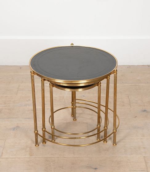 Nest of Three 20th Century Circular Brass Tables