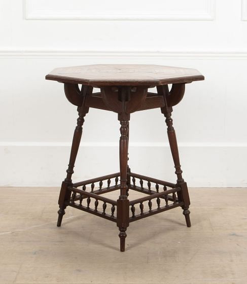 Victorian Oak Parquetry Octagonal Lamp Table
