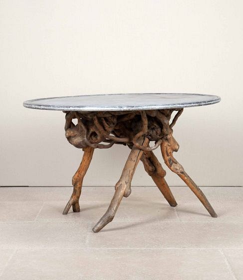 Sculptural Root Table with 19th Century Marble Top