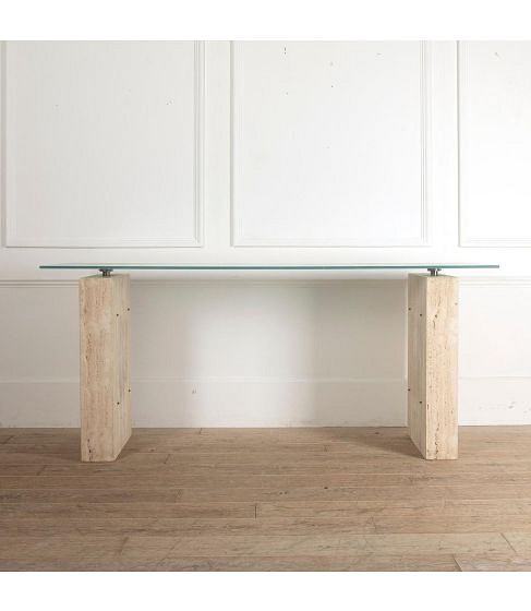 Mid-Century French Travertine Console Table