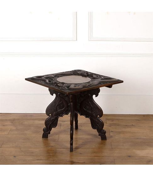 19th Century Indian Carved Kashmiri Occasional Table by Jubbar Khan & Son