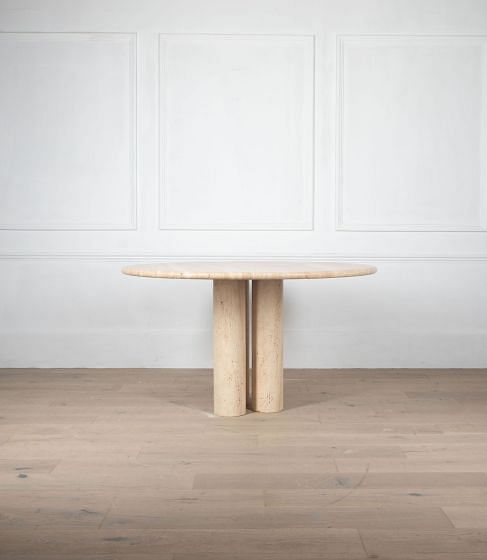 Contemporary Italian Travertine Round Dining Table