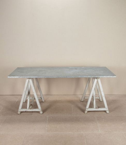 French Provincial Zinc Top Florists Trestle Table