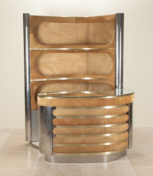 1970s Italian Chrome and Suede Bar in the Style of Willy Rizzo