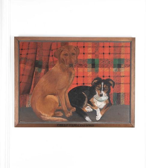 20th Century Naïve Oil on Board Portrait of Dogs, 'Great Expectations'