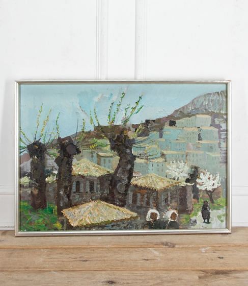 20th Century Swedish Oil Painting, 'Figures in a Southern Town'