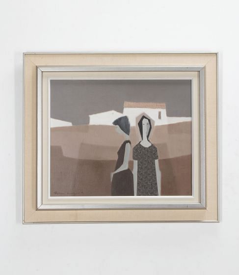 Mid-Century Swedish Oil Painting 'Three Generations' by Fabian Lundqvist