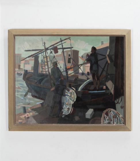 Mid 20th Century Swedish Oil Painting 'Readying the Boat'