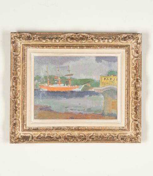 Mid-Century Swedish Oil on Canvas Painting of a Three Masted Schooner