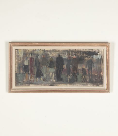 Mid-Century Swedish Original Oil on Board Painting 'Spectators'