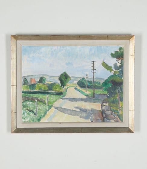 Mid-Century Swedish Oil on Canvas Painting 'A Country Road, 1948'
