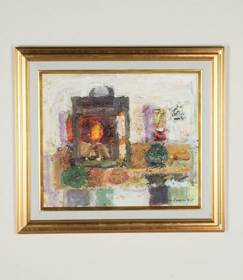 Mid-Century Swedish Oil on Canvas Painting 'Still Life with Lamp' by Hans Larsson (1910-73)