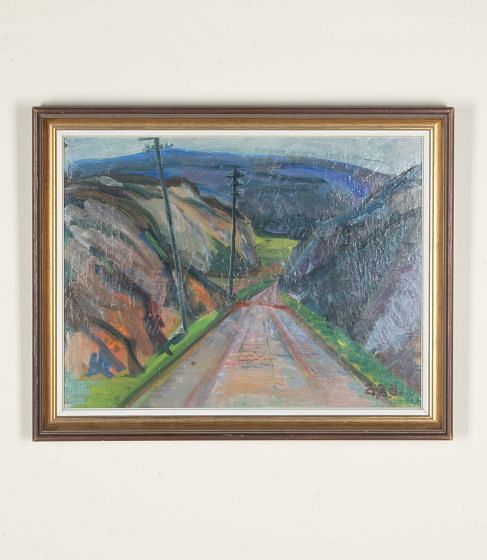 Mid-Century Swedish Oil on Board Painting 'The Road Ahead'