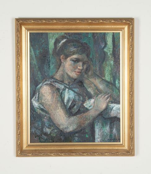 20th Century Swedish Oil on Canvas Painting 'Portrait of a Young Girl'