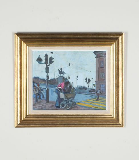 Late 20th Century Swedish Original Oil on Canvas 'A Mother Tending Her Baby'